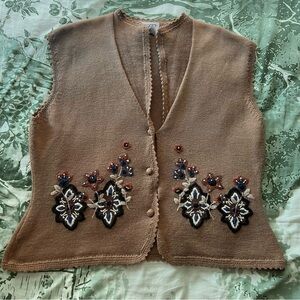 Vintage Koret Floral Embroidered Knit Sweater Vest